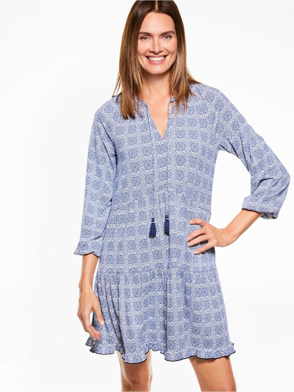 Talbots Cabana Life Long Sleeve Tiered Cover Up Dress UPF 50 XL NEW Beach